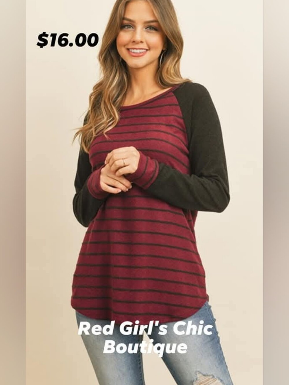 Burgundy & Black Striped Raglan Top -NWT